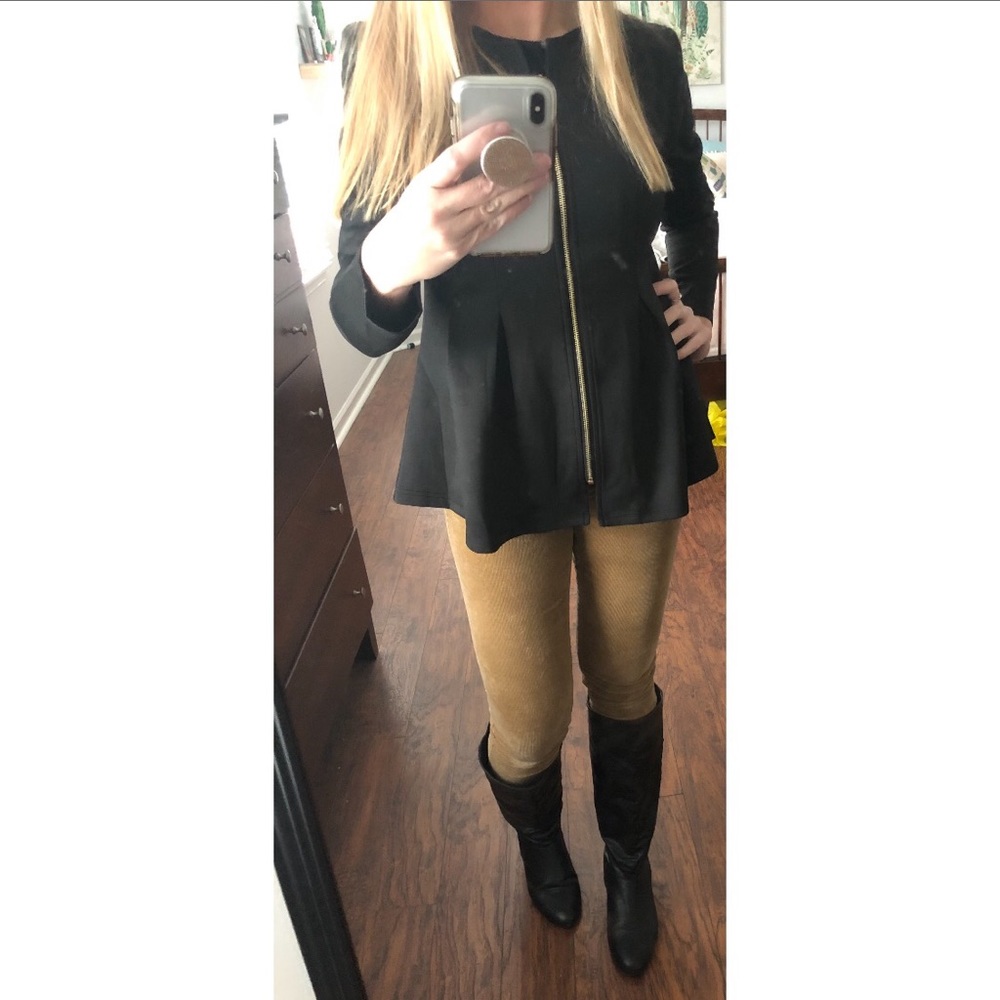 Black peplum zip up jacket perfect for holidays!!
